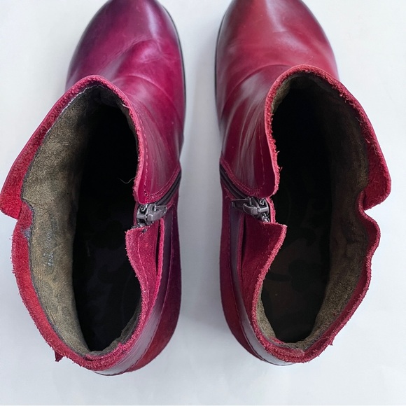 Fly London Boho Red Leather Ankle Boots Booties Size EUR 41 US 10-10.5 - Picture 8 of 10
